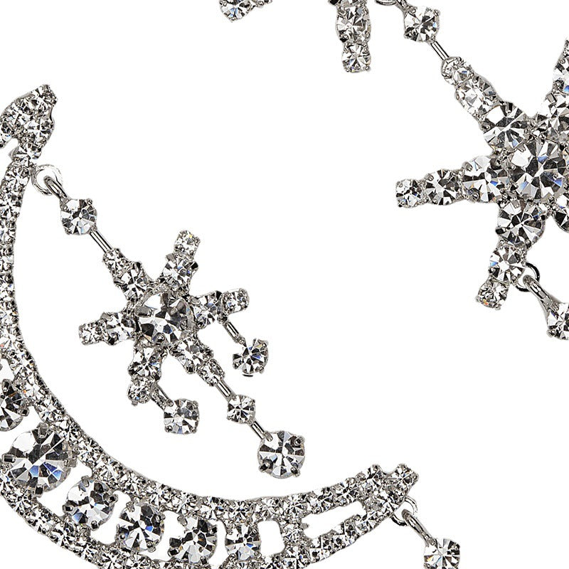 Silver Star Rhinestone Earrings For Women Featuring Sparkling Design