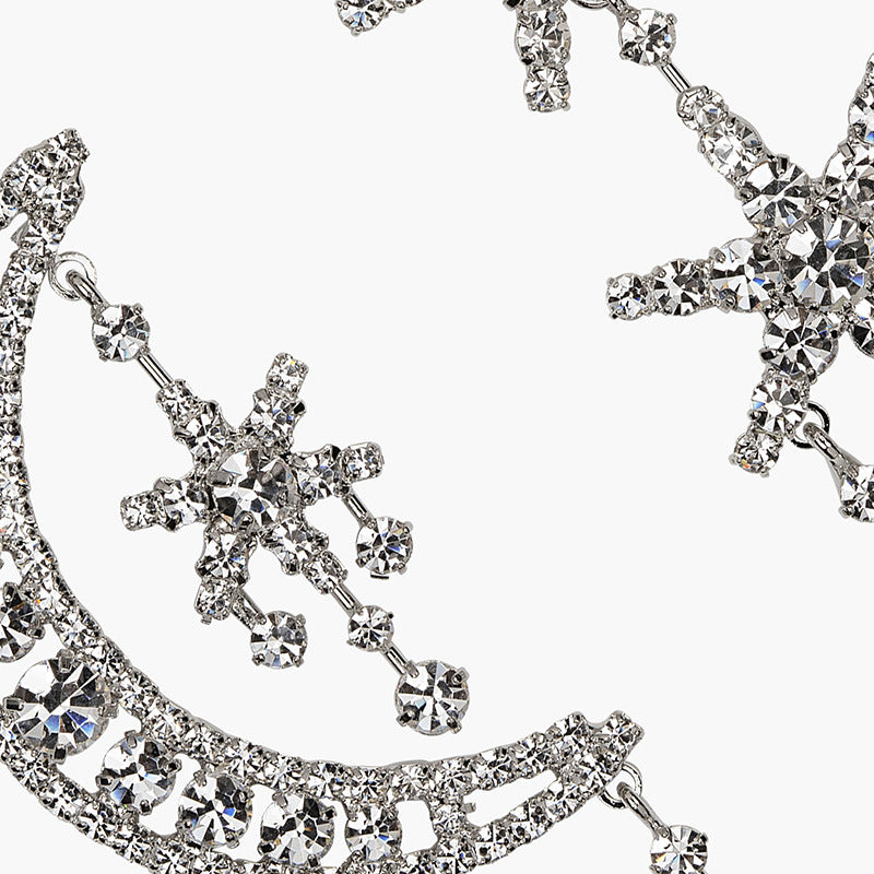 Silver Star Rhinestone Earrings For Women Featuring Sparkling Design