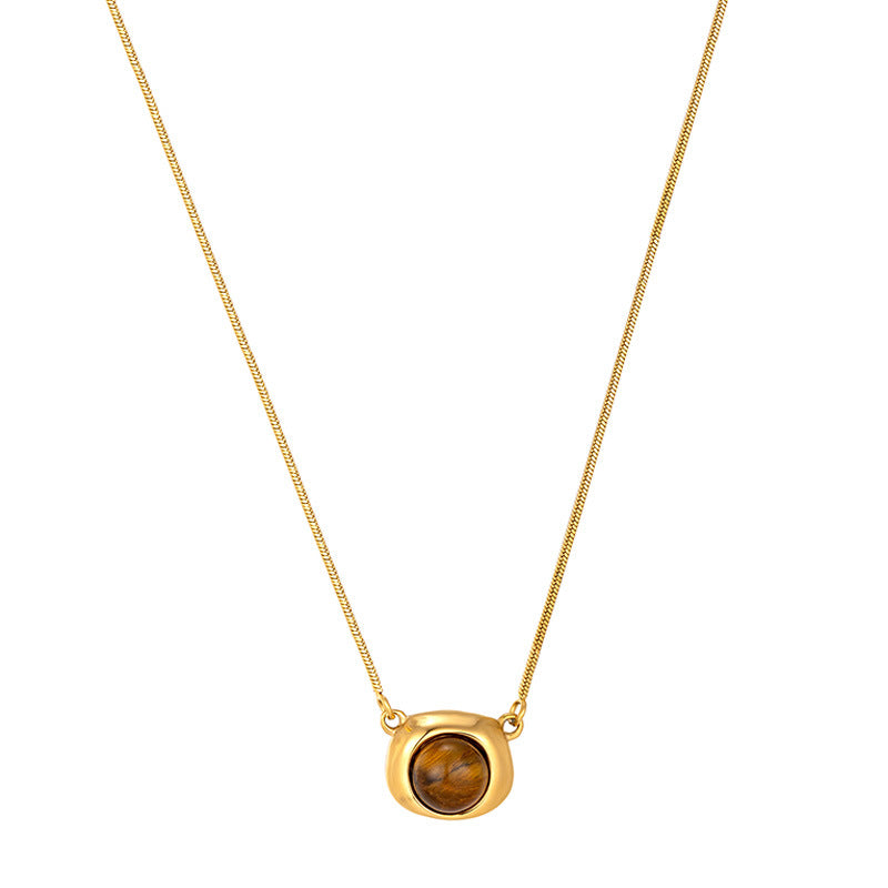 Simple Style Geometric Necklace For Women In 18K Real Gold Plated Titanium Steel With Shell Inlay