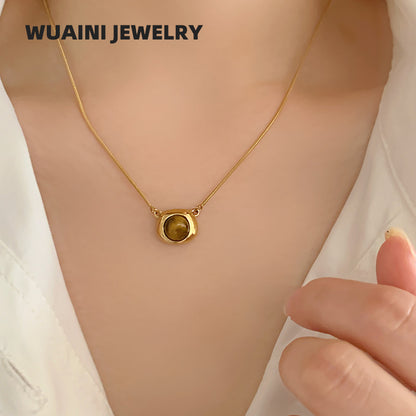 Simple Style Geometric Necklace For Women In 18K Real Gold Plated Titanium Steel With Shell Inlay