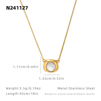 Simple Style Geometric Necklace For Women In 18K Real Gold Plated Titanium Steel With Shell Inlay