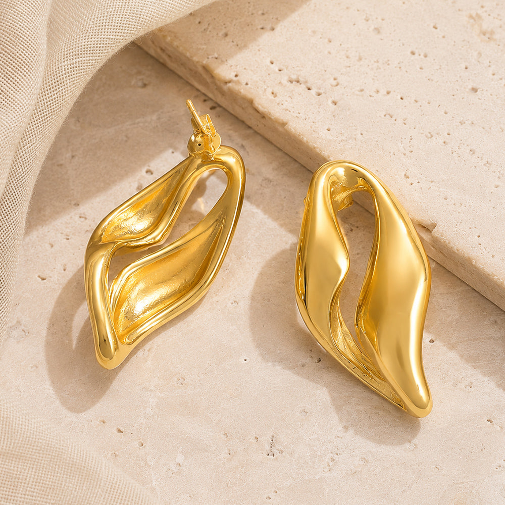 Geometric Stud Earrings For Women, Waterproof Non Tarnish 304 Stainless Steel With 0.03µm PVD Coated 18K Real Gold Plated