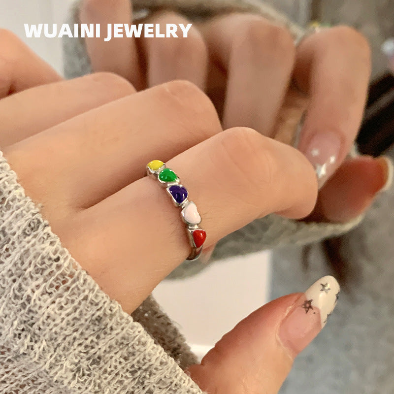 Heart Shape Titanium Steel Ring With Epoxy In For Women, Available In Colour