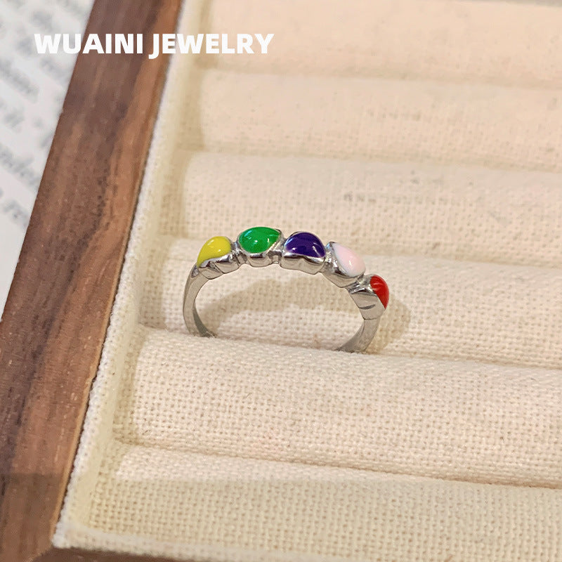 Heart Shape Titanium Steel Ring With Epoxy In For Women, Available In Colour