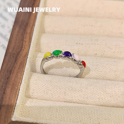 Heart Shape Titanium Steel Ring With Epoxy In For Women, Available In Colour