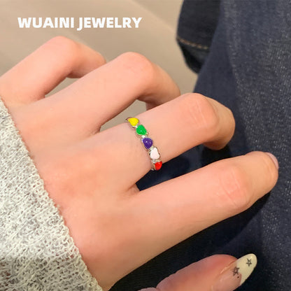 Heart Shape Titanium Steel Ring With Epoxy In For Women, Available In Colour