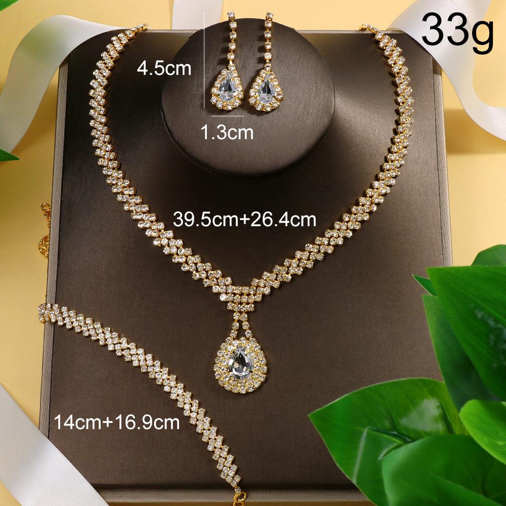 3 Pieces Set Women Jewelry Set Featuring Water Droplets Pattern With Electroplated Rhinestones