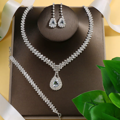 3 Pieces Set Women Jewelry Set Featuring Water Droplets Pattern With Electroplated Rhinestones