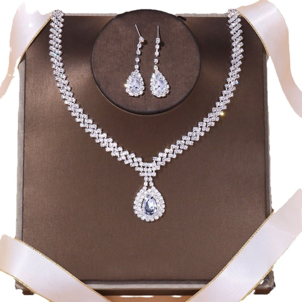 3 Pieces Set Women Jewelry Set Featuring Water Droplets Pattern With Electroplated Rhinestones