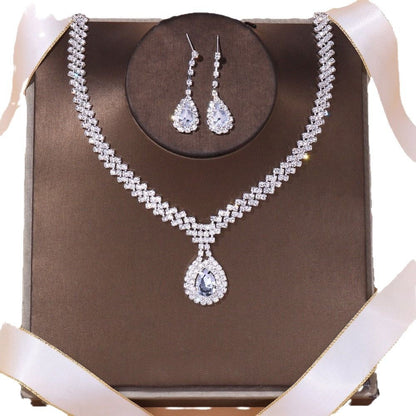 3 Pieces Set Women Jewelry Set Featuring Water Droplets Pattern With Electroplated Rhinestones