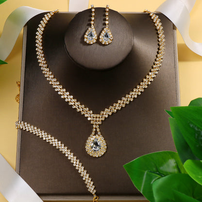 3 Pieces Set Women Jewelry Set Featuring Water Droplets Pattern With Electroplated Rhinestones