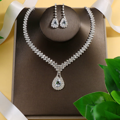 3 Pieces Set Women Jewelry Set Featuring Water Droplets Pattern With Electroplated Rhinestones