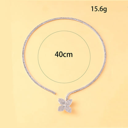 Flowers Copper Choker With Rhinestones Pendant In Simple Style For Women