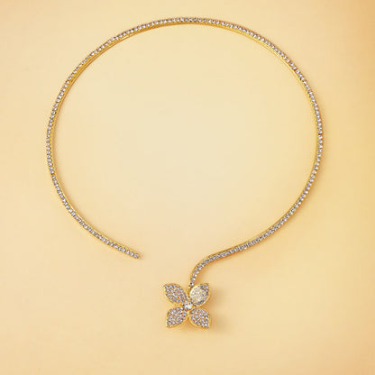 Flowers Copper Choker With Rhinestones Pendant In Simple Style For Women