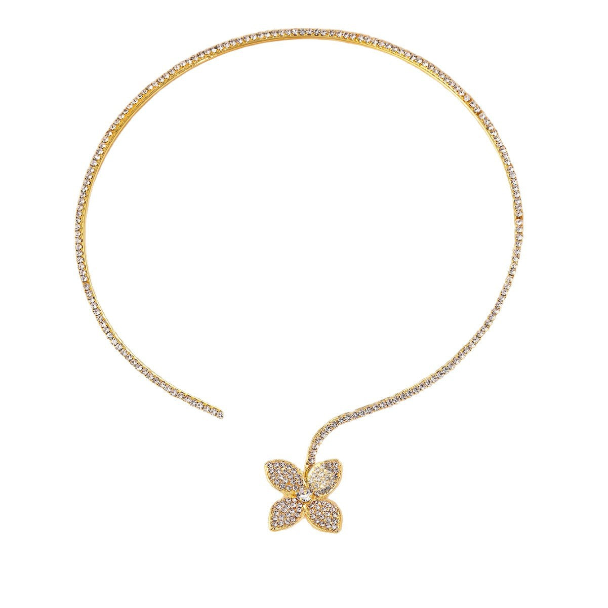Flowers Copper Choker With Rhinestones Pendant In Simple Style For Women