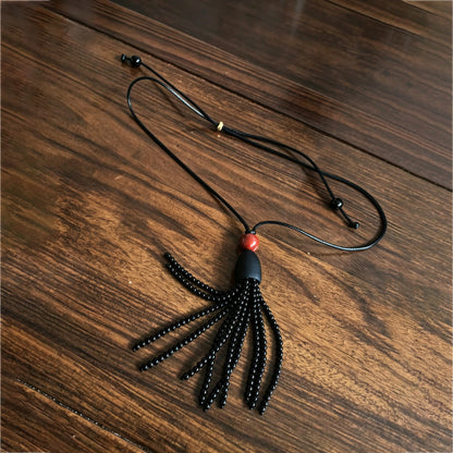 Vintage Style Unisex Long Necklace Featuring Agate And Tassel With Leather Rope Chain