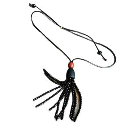 Vintage Style Unisex Long Necklace Featuring Agate And Tassel With Leather Rope Chain