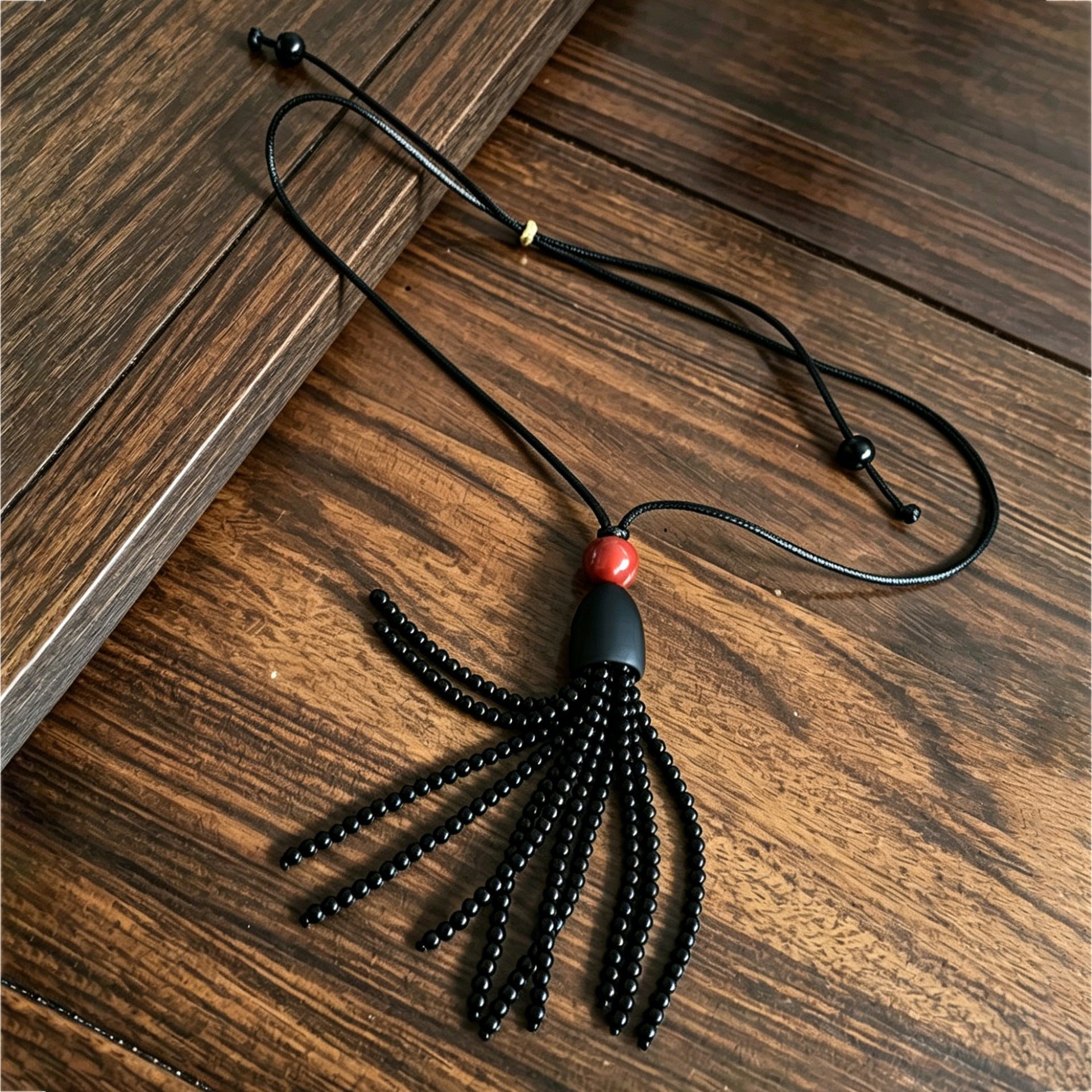 Vintage Style Unisex Long Necklace Featuring Agate And Tassel With Leather Rope Chain