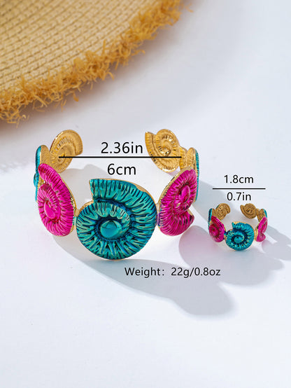 Marine Style Jewelry Set For Women Featuring Conch Pattern With KC Golden Plated Alloy And Enamel Craftsmanship, 0.03µm Thickness