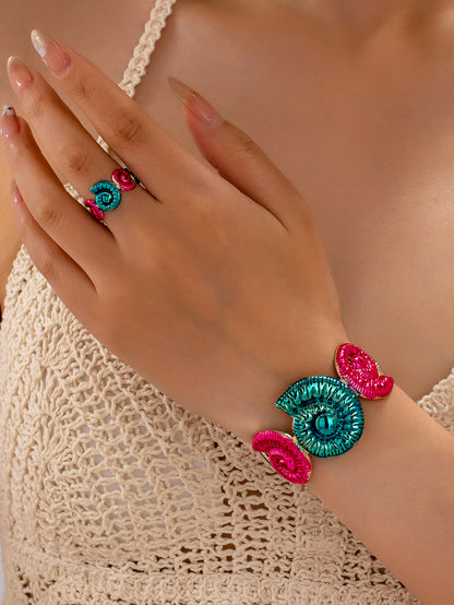 Marine Style Jewelry Set For Women Featuring Conch Pattern With KC Golden Plated Alloy And Enamel Craftsmanship, 0.03µm Thickness