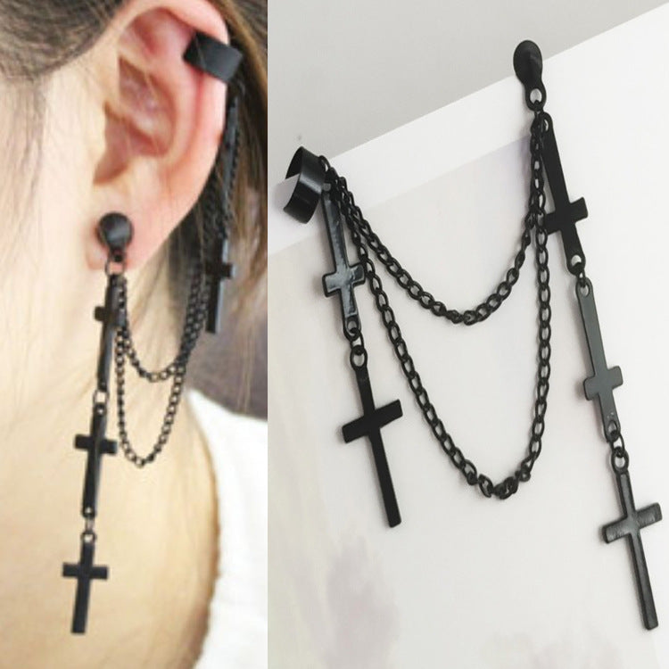 Punk Dyed Black Tassel Earrings For Women Featuring Electroplated Alloy Craft