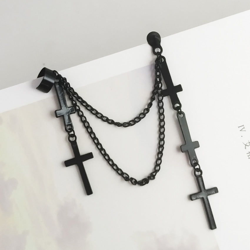 Punk Dyed Black Tassel Earrings For Women Featuring Electroplated Alloy Craft