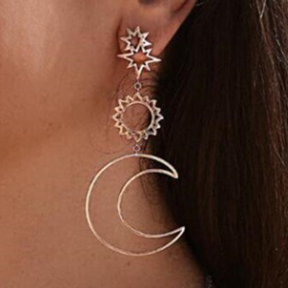 Retro Asymmetrical Moon Stud Earrings For Women In Rose Gold Alloy