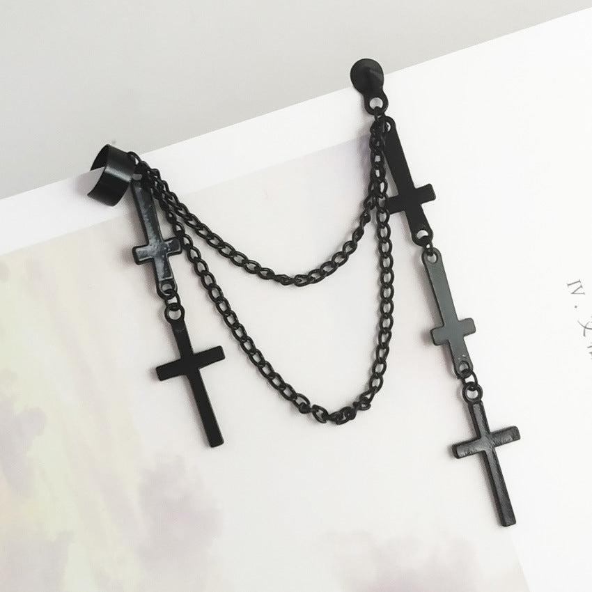Punk Dyed Black Tassel Earrings For Women Featuring Electroplated Alloy Craft