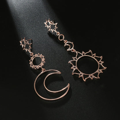 Retro Asymmetrical Moon Stud Earrings For Women In Rose Gold Alloy