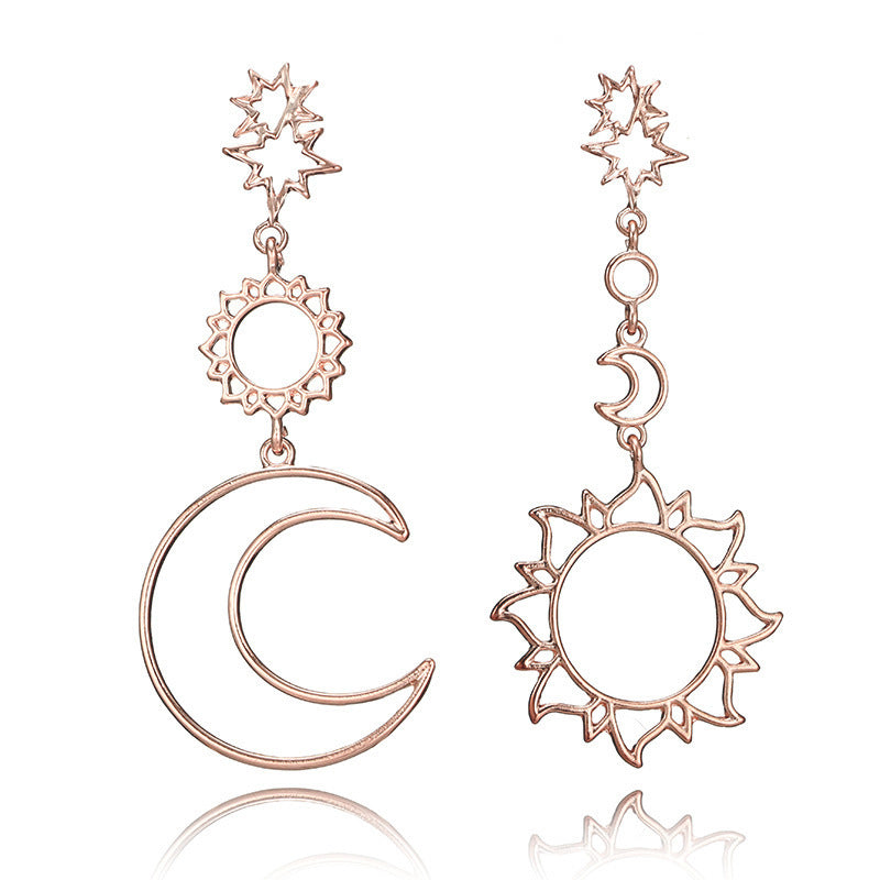 Retro Asymmetrical Moon Stud Earrings For Women In Rose Gold Alloy
