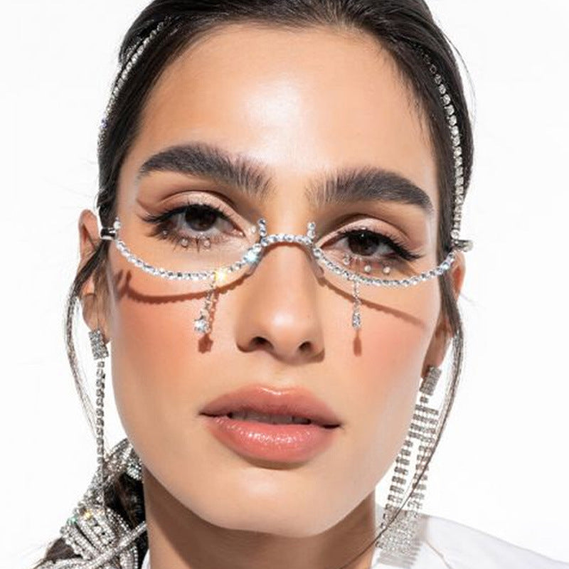 Women’s Square Full Frame Glasses With Crystal Lens Material In Gold, Perfect For Summer