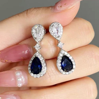 Exaggerated Water Droplets Earrings In Alloy With Zircon Inlay, Electroplated Finish, 304 Stainless Steel Posts, And Bezel Setting