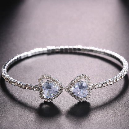 Heart Shape Bangle For Women In Simple Style With Electroplated Gold Plating And Rhinestones Inlay