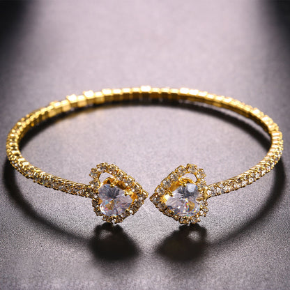 Heart Shape Bangle For Women In Simple Style With Electroplated Gold Plating And Rhinestones Inlay