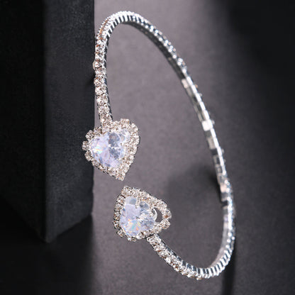 Heart Shape Bangle For Women In Simple Style With Electroplated Gold Plating And Rhinestones Inlay