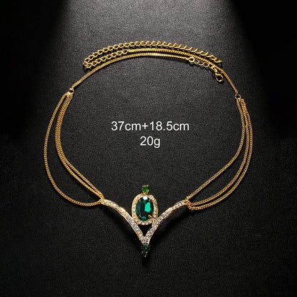 V Shape Hair Chain For Women In Ethnic Style Featuring Rhinestones And Gold Color