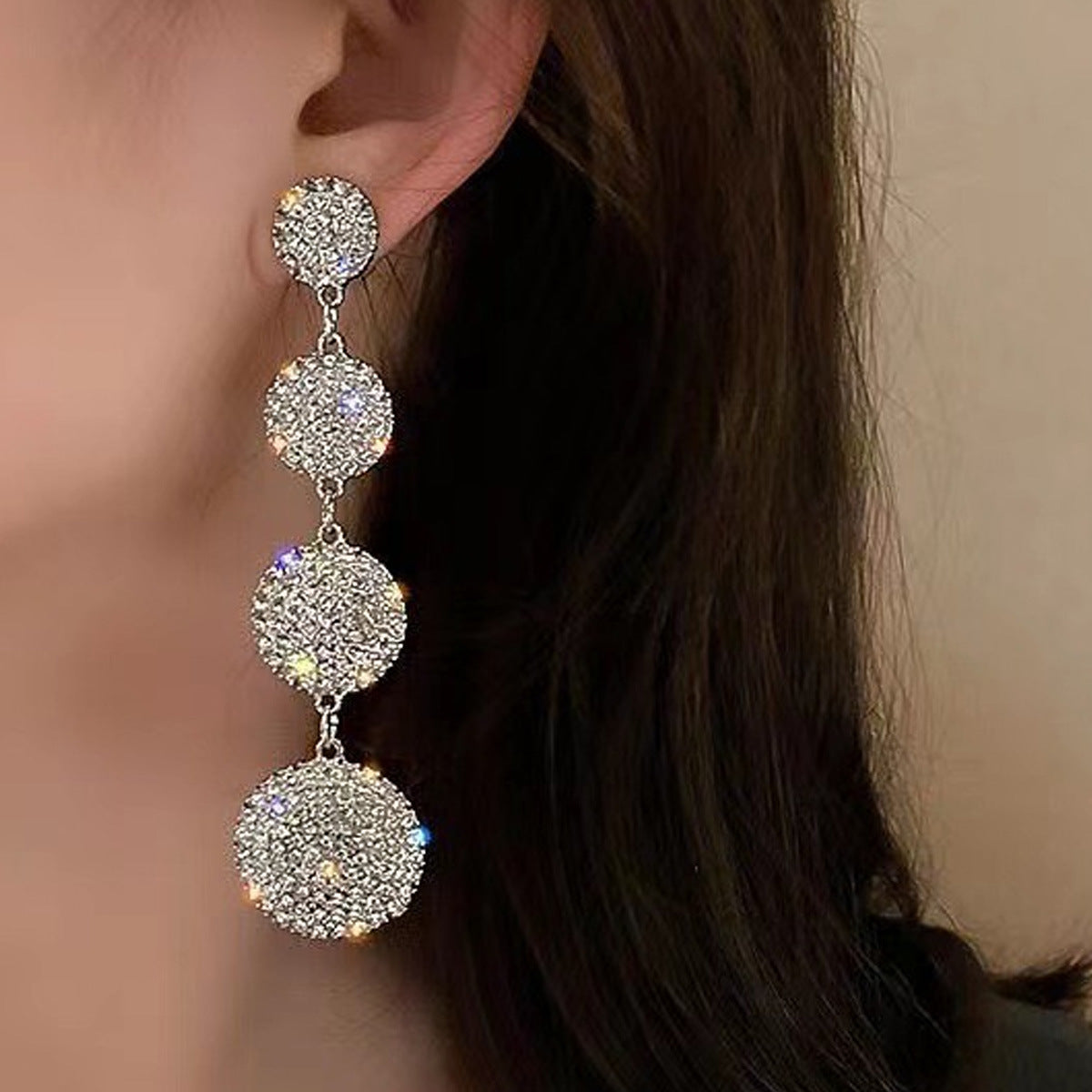 Exaggerated Geometric Gold Earrings For Women With Electroplated Alloy And Rhinestone Inlay