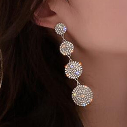 Exaggerated Geometric Gold Earrings For Women With Electroplated Alloy And Rhinestone Inlay