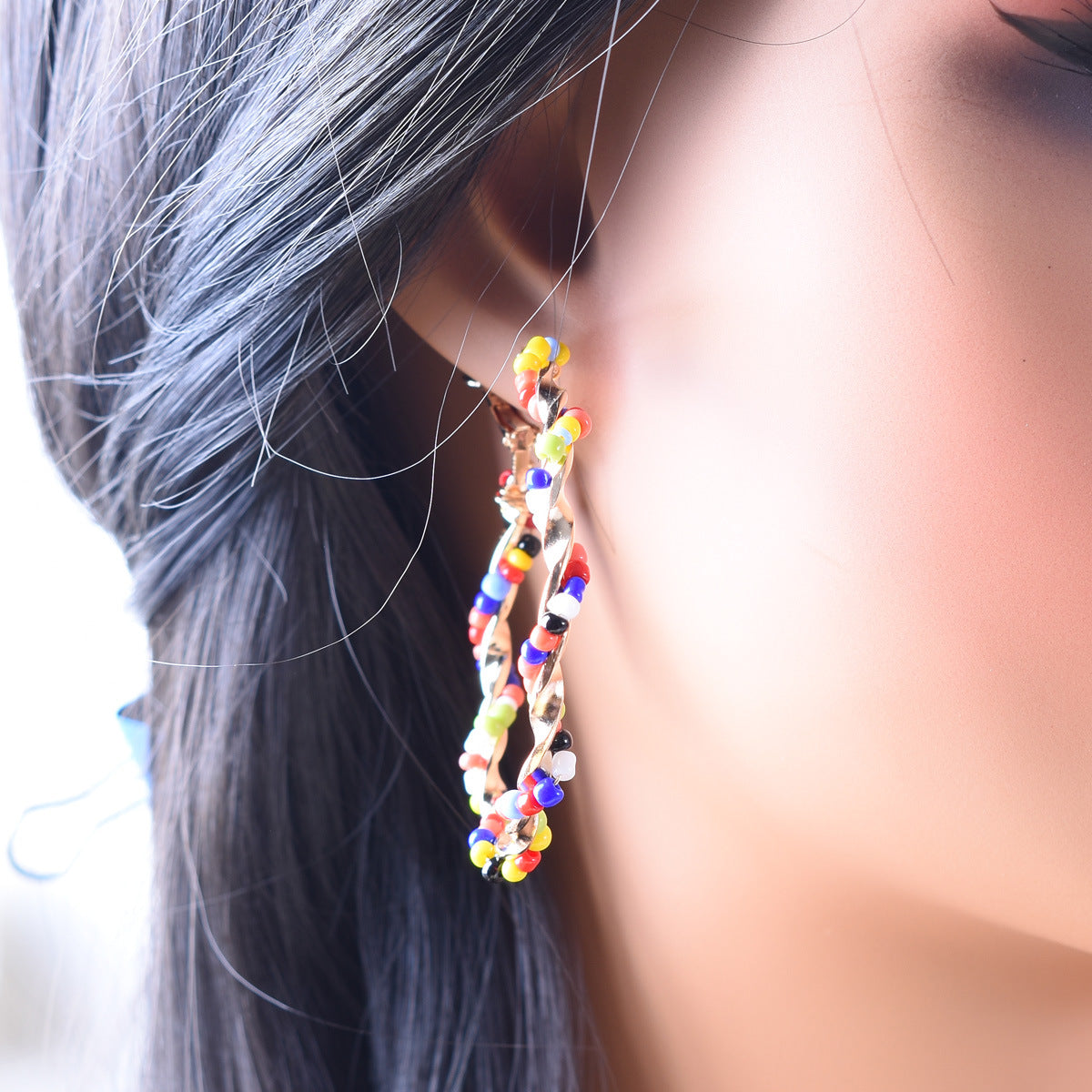Bohemian Alloy Earrings With Seed Bead Inlay, Electroplated Finish And 304 Stainless Steel Ear Pins