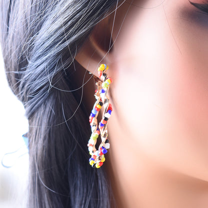 Bohemian Alloy Earrings With Seed Bead Inlay, Electroplated Finish And 304 Stainless Steel Ear Pins