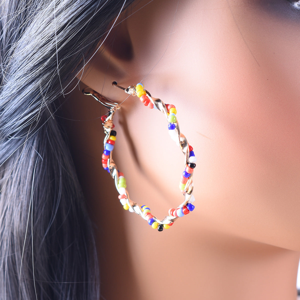 Bohemian Alloy Earrings With Seed Bead Inlay, Electroplated Finish And 304 Stainless Steel Ear Pins