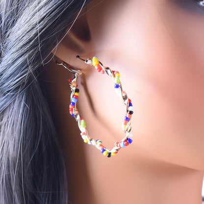 Bohemian Alloy Earrings With Seed Bead Inlay, Electroplated Finish And 304 Stainless Steel Ear Pins