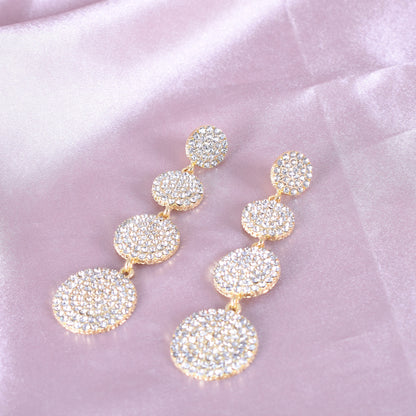 Exaggerated Geometric Gold Earrings For Women With Electroplated Alloy And Rhinestone Inlay