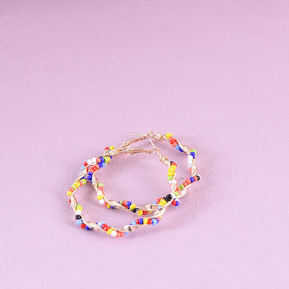 Bohemian Alloy Earrings With Seed Bead Inlay, Electroplated Finish And 304 Stainless Steel Ear Pins