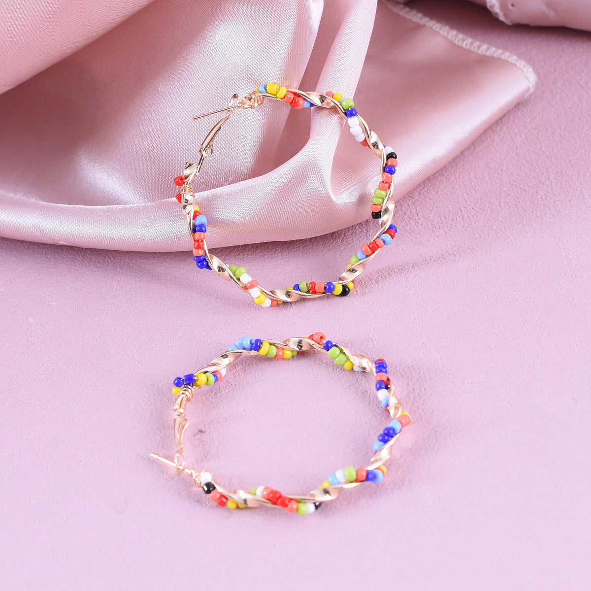 Bohemian Alloy Earrings With Seed Bead Inlay, Electroplated Finish And 304 Stainless Steel Ear Pins