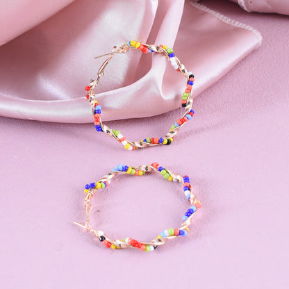 Bohemian Alloy Earrings With Seed Bead Inlay, Electroplated Finish And 304 Stainless Steel Ear Pins