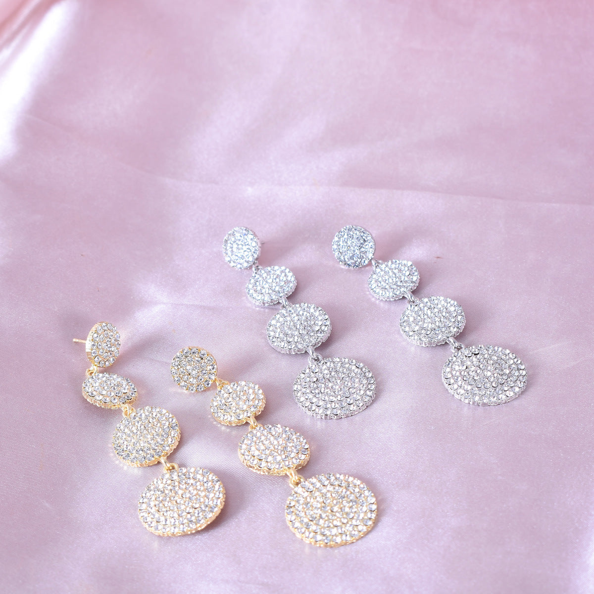 Exaggerated Geometric Gold Earrings For Women With Electroplated Alloy And Rhinestone Inlay