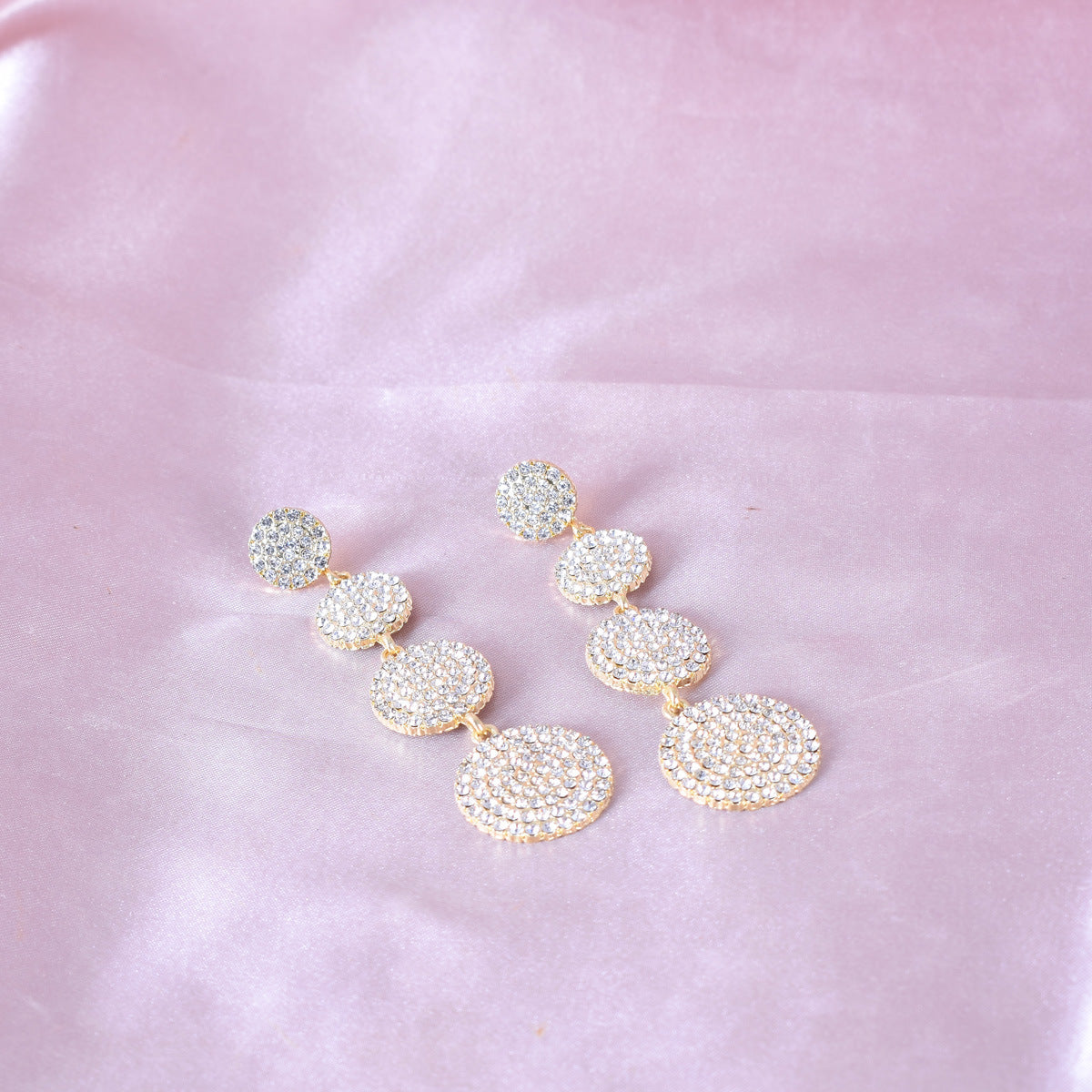 Exaggerated Geometric Gold Earrings For Women With Electroplated Alloy And Rhinestone Inlay