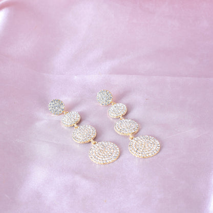 Exaggerated Geometric Gold Earrings For Women With Electroplated Alloy And Rhinestone Inlay