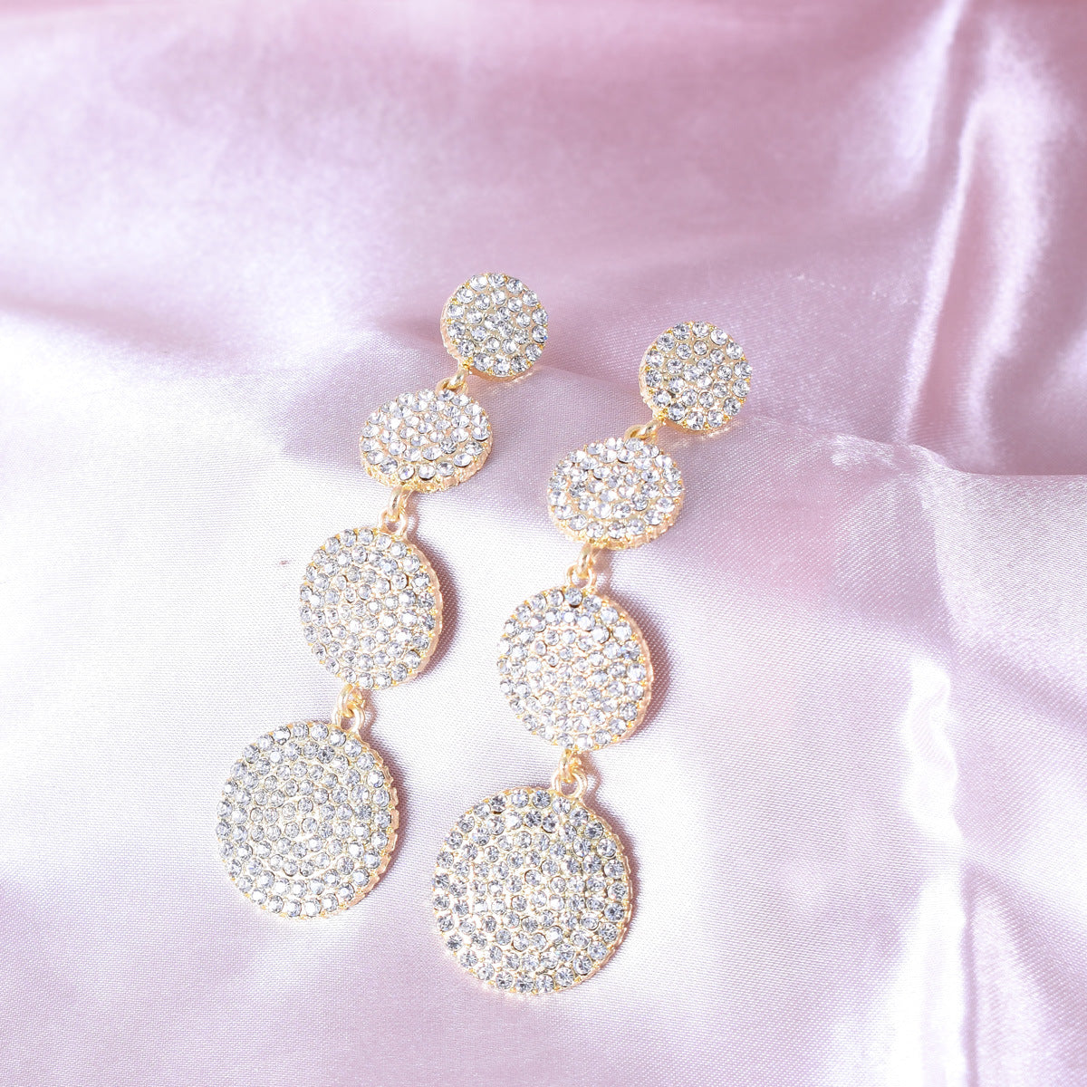 Exaggerated Geometric Gold Earrings For Women With Electroplated Alloy And Rhinestone Inlay
